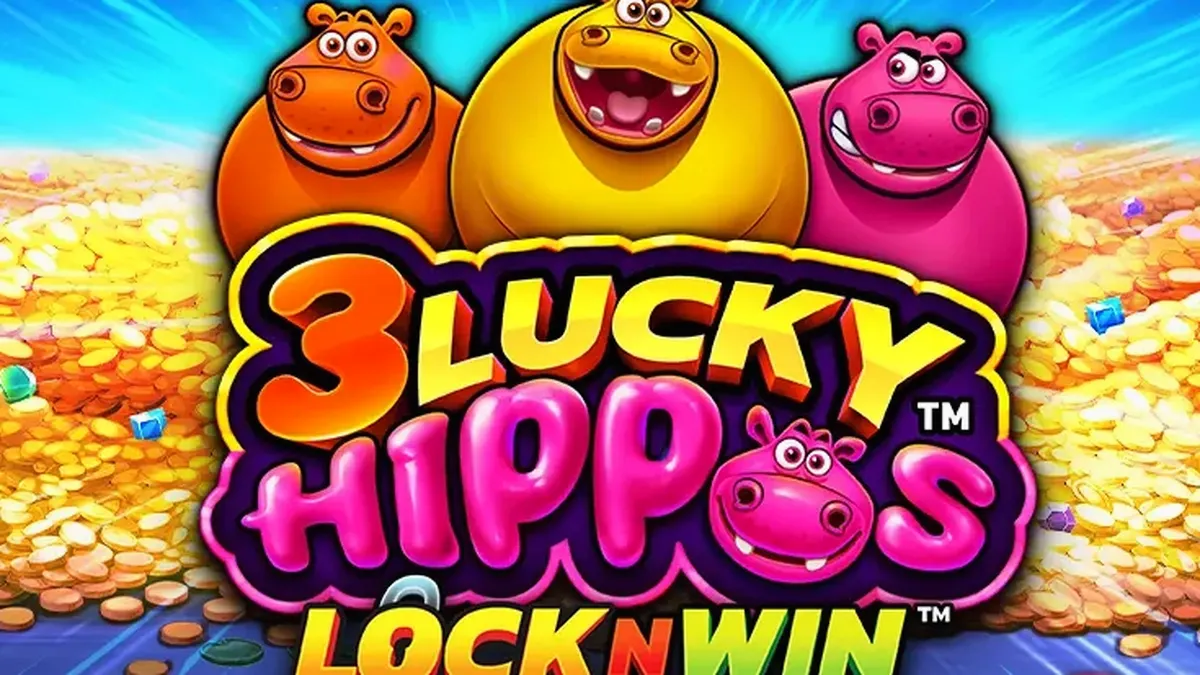3 Lucky Hippos سلاٹ گیم کا مرکزی منظر